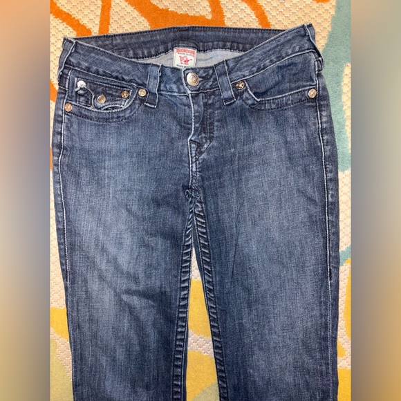 True Religion Straight Jeans Women’s Size 29 Sequin Flap Pockets Dark Wash - Picture 3 of 11